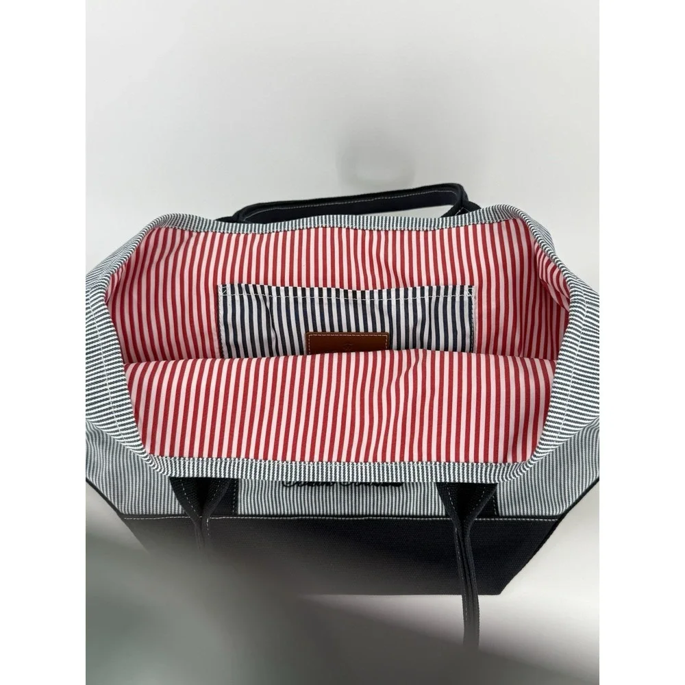 NWT Brooks Brothers Penn Tote Bag Navy Canvas Striped Red Lining Pockets $149